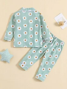 Pijama con botones para niñas pequeñas de 18 meses a 6 años - Verde - Ver 2