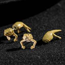 2 piezas Pendientes góticos 3D de dragón barbudo, pendientes de lagarto graciosos para mujeres en forma de tachuelas de oreja con joyas de regalo, pendientes de frente y trasero de rana y sapo - Pendientes divertidos - Ver 10