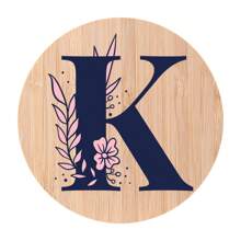 1pc Alphabet Painted Bamboo Coaster, Non-Slip Heat-Resistant Mat, Home Dining Decor, Gift Accessory Set