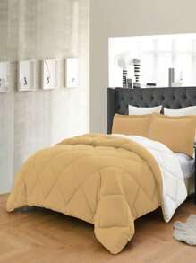 3PC Reversible 2-Tone Comforter Set With 2 Pillow Shams - 2 Different Colors! Duvet Insert - White & Gold - View 2