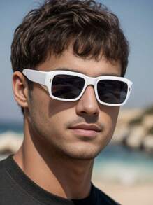 复古矩形框太阳镜男女通用一体式防紫外线眼镜，适合海滩度假、旅行和驾驶、摄影道具太阳镜太阳镜海滩配件太阳镜太阳镜遮阳镜适合夏季海滩度假、户外、旅行