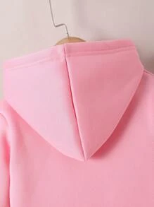 Young Girl Fleece Graphic Print Casual Sweatsuit Set, Autumn/Winter - Pink - View 5