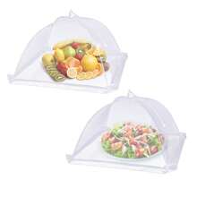 大號食品保護罩，2入組網狀保鮮帽，17寸 x 17寸白色尼龍網罩，彈出式遮陽傘形帳蓬，露台網罩，適用於戶外露營、野餐、派對、烤肉，可折疊重複使用 - 彩色 - 查看 1