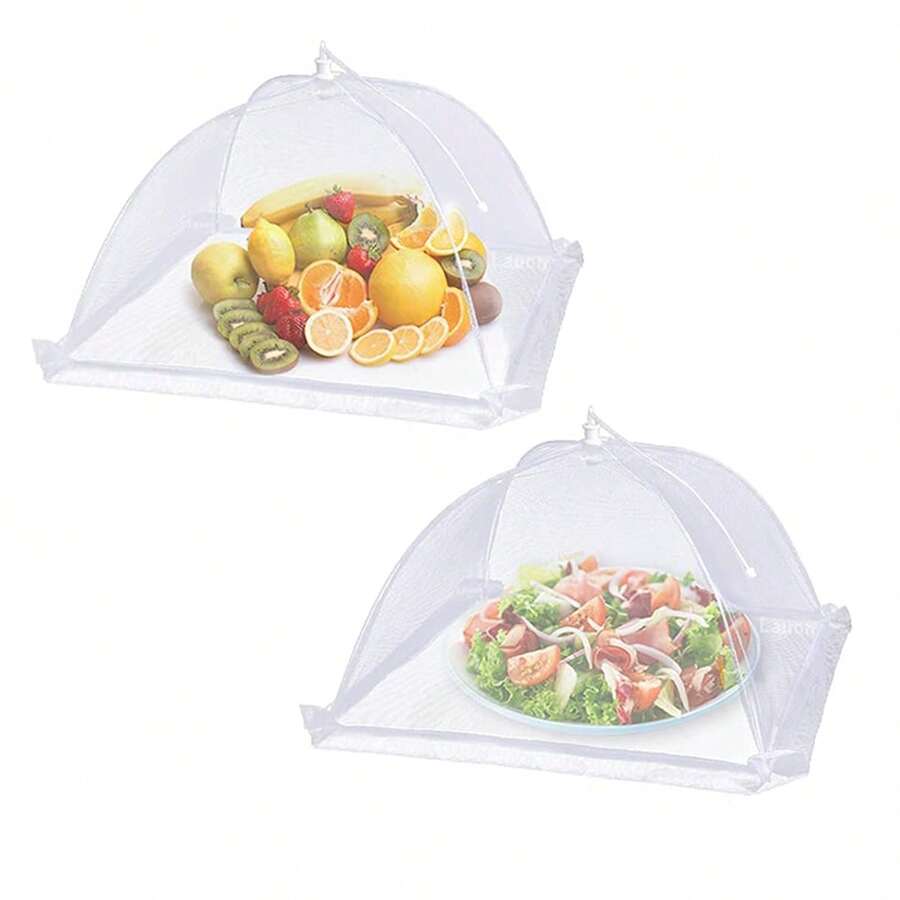 大號食品保護罩，2入組網狀保鮮帽，17寸 x 17寸白色尼龍網罩，彈出式遮陽傘形帳蓬，露台網罩，適用於戶外露營、野餐、派對、烤肉，可折疊重複使用 - 彩色 - 查看 1