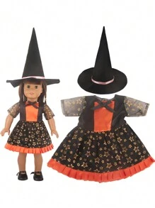 1 conjunto de atuendo de muñeca de Halloween, apto para muñecas bebé renacidas de 18 pulgadas, vestido con estampado de estrella/calabaza, accesorios para muñecas, calcetines para muñecas - conjunto de ropa de halloween - Ver 12