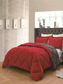3PC Reversible 2-Tone Comforter Set With 2 Pillow Shams - 2 Different Colors! Duvet Insert - Red & Gray - View 2