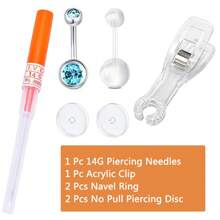 6Pcs/Sets Belly Button Piercing Kit,Piercing Needle Navel Piercing Kit Belly Button Ring 14 Gauge Piercing Needle - Orange - View 15