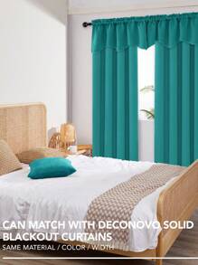 1Pc Scalloped Kitchen Valances For Windows, Rod Pocket Curtain Valance, Blackout Window Valance For Living Room, Small Window, Dining Room, Cafe, Party - Teal Blue - View 3