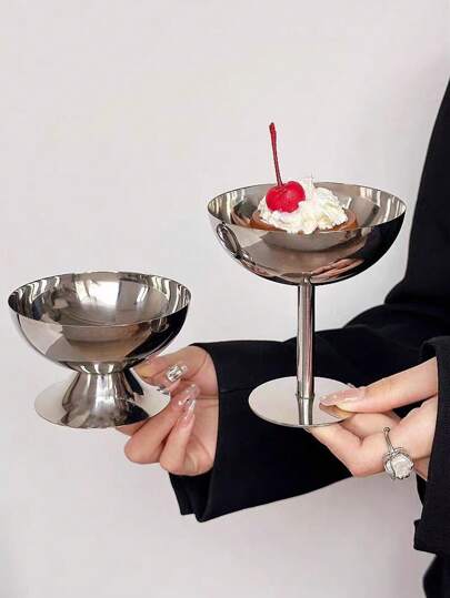 1pc Stainless Steel Ice Cream Cup, Sundae Glass, Fruit Salad Bowl, Snack Cup For Summer Back To School
