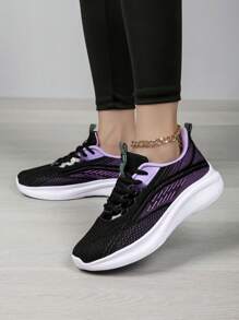 女士紫色针织运动鞋，厚底网球鞋，适合日常休闲、健身、锻炼、跑步 - 彩色 - 查看 4