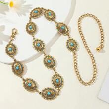 Dây thắt lưng chạm khắc hình bầu dục cổ điển, Dây thắt lưng kim loại bạc Bohemian dành cho nữ, Dây thắt lưng Kangqiao cổ điển, Trang sức cơ thể trang trọng có thể điều chỉnh cho Halloween mùa thu, Mùa thu, Halloween - Bạc - Xem 7