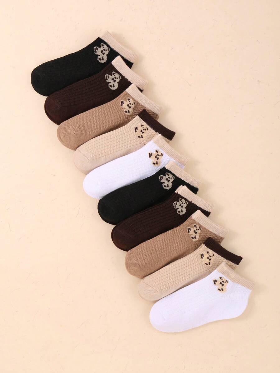 10pairs Kid's Fashionable Multicolor Breathable & Sweat Absorbing Sports Short Socks With Bear Pattern For Daily Use - Multicolor - View 1