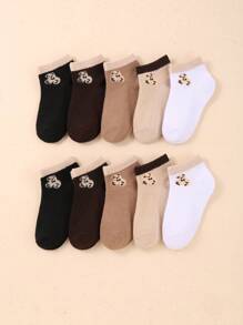 10pairs Kid's Fashionable Multicolor Breathable & Sweat Absorbing Sports Short Socks With Bear Pattern For Daily Use - Multicolor - View 3