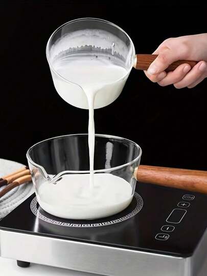 1 件带手柄的玻璃灶台锅，透明高硼硅玻璃不粘锅，用于加热牛奶、黄油、面条和酱汁海鲜煮