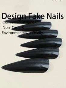 24pcs Extra Long French Stiletto Modern Classic Solid Black Full Cover Fake Nails Set, Renew Your Nails For Daily Wear, Parties, And Dances. Press-On Nails, Manicure Supplies. - Black - View 4