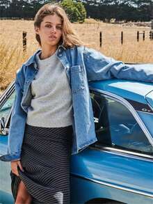 Nuovo maglione oversize in maglia di per donne, design alla moda, comodo e caldo - Grigio - Visualizzare 4