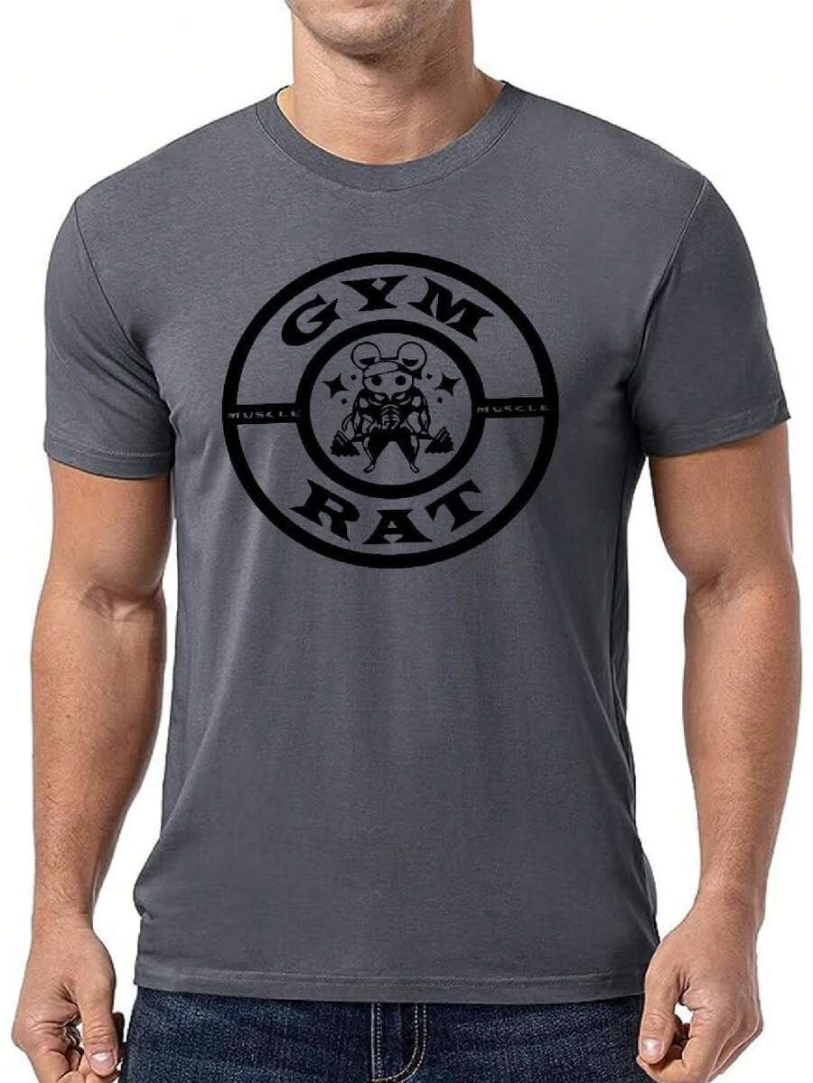 Playera camiseta deportiva caballero, GYM RAT, diseño original para gym croosfit - Gris Oscuro - Ver 1