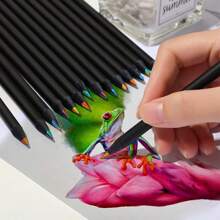 3/6/12pcs Rainbow Pencils Colored Pencil 7 Colors In 1 Wooden  Black Wooden Painting Supplies - Black - View 6