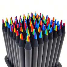3/6/12pcs Rainbow Pencils Colored Pencil 7 Colors In 1 Wooden  Black Wooden Painting Supplies - Black - View 7
