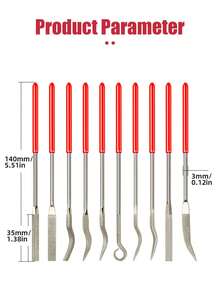 10 piezas Juego de limas de diamante en forma de lima, juego de limas de diamante mini y pequeñas, limas esmeril, cuchillo de pulido variado - Rojo - Ver 2