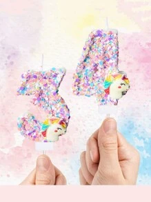 1pc Pink Unicorn Birthday Number Candles,Cake Numeric Candles Sequins 0-9 Numeral Candle,Unicorn Theme Party Cake Topper Anniversary Party Decor Supplies Cake Decorating Cake Topper Cake Decorations Cake Decor Cake Decorating Tools - Pink - View 4