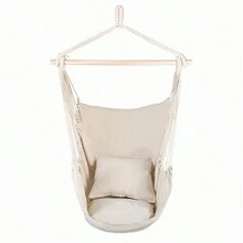 Hammock Chair Macrame Swing,Distinctive Cotton Canvas Hanging Rope Chair With Pillows For Indoor And Outdoor Use - White - View 1