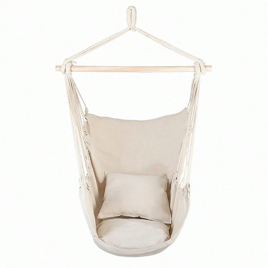 Hammock Chair Macrame Swing,Distinctive Cotton Canvas Hanging Rope Chair With Pillows For Indoor And Outdoor Use - White - View 1