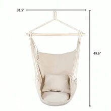 Hammock Chair Macrame Swing,Distinctive Cotton Canvas Hanging Rope Chair With Pillows For Indoor And Outdoor Use - White - View 11