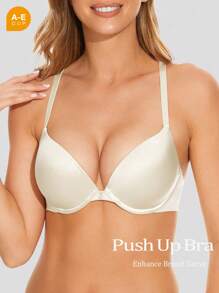 Deyllo Seamless Push Up T-Shirt Bra Comfort Lightly Padded Underwire Bra - White - View 1