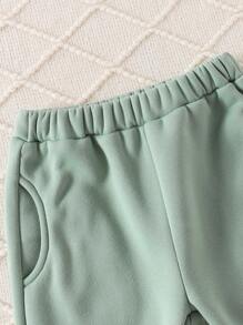 Conjunto de Moletom com Gola Redonda Casual e Fofo para Meninas Pequenas, Estilo Simples, Outono