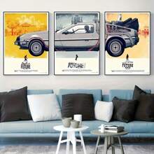 3 pièces/ensemble d'art mural en canevas imperméable sans cadre, décoration murale minimaliste moderne, affiche de film classique retour vers le futur, idéale pour le salon, la chambre à coucher, la salle de bain, le couloir du bureau, la décoration murale de fond de canapé, la décoration de la maison, l'esthétique de la pièce
