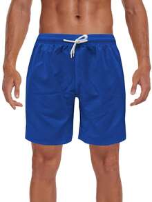Pantalones cortos casuales de verano para hombre con cintura elástica y cordón, de secado rápido y transpirables, adecuados para vacaciones de verano, playa, piscina, deportes al aire libre y uso diario - azul real - Ver 2