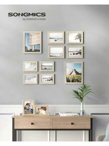 SONGMICS Picture Frames, 10 Pack Collage Picture Frames With Two 8x10, Four 5x7, Four 4x6, Photo Frame Set For Wall Gallery Decor, Hanging Or Tabletop Display, Clear Glass Front, Natural, White, Wall Decor - màu nâu - Xem 1