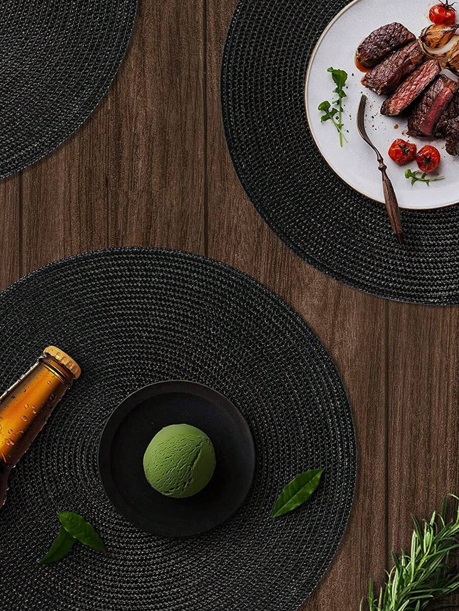 2pcs 15-Inch Handmade Round PP Woven Placemats, Heat Insulation Table Mats For Birthday Party, Wedding Reception And Dining Table Decorations - Blue - View 1