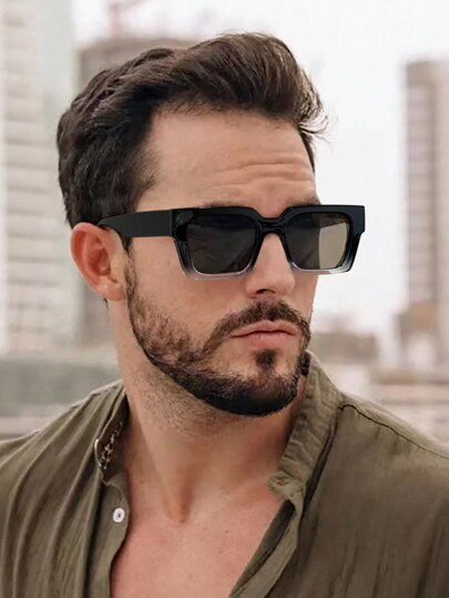 1 قطعة نظارات شمسية مستطيلة الشكل إطار أكريليك للرجال بتدرج الألوان لللاستخدام الكاجوال، الإكسسوارات المثالية للعطلات، الخروج، الشاطئ، الخارج، السفر