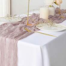 1pc 35.4*70.9/118.1/157.5in Gray-Blue Balinese Chiffon Table Runner, Bohemian Style Table Decor Sheer Fabric, Romantic Wedding, Birthday Party, Christmas Table Decoration Decor,Home Decor