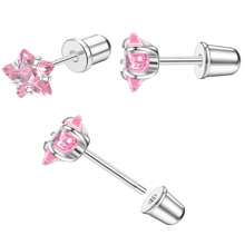 Boucles d'oreilles à tige plate hypoallergéniques en titane, boucles d'oreilles à tige plate faites main 6 mm étoile CZ à pousser en acier chirurgical pour femmes et filles, argent