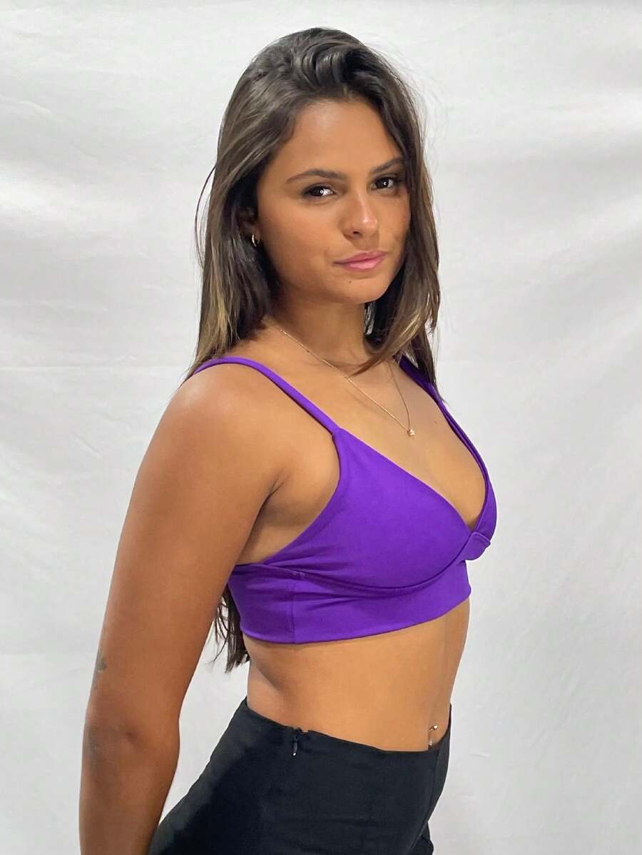 Women's Cropped Top Carioca Suplex Thin Strap Strap Various Colors Double Lined Without Pads Comfortable Reinforced Stitching - Màu tím - Xem 1