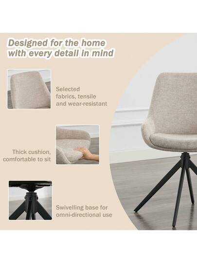 Dining Stoel (Set Of 2), Ergonomic Upholstered Chair, Swivel Armless Room, Kitchen, Living Room view 3