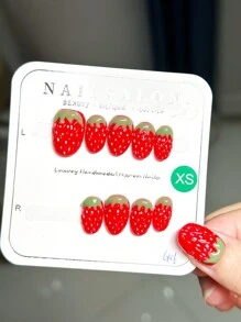 10 pezzi Unghie finte super carine a forma di fragola, accessori per unghie personalizzati alla moda, punte per unghie alla fragola riutilizzabili fatte a mano
