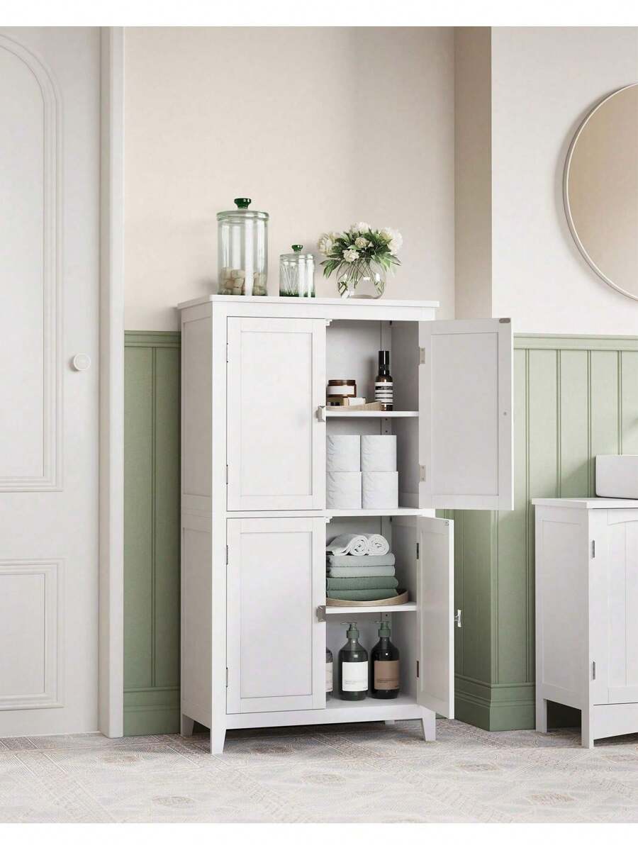VASAGLE Bathroom Floor Storage Cabinet, Bathroom Storage Unit, Freestanding Cabinet With 4 Doors, Adjustable Shelves, 11.8 X 23.6 X 43.3 Inches - 白色 - 查看 1