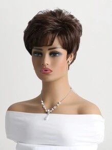 Ladies' Fashionable Short Curly Wig, 10 Inches, Deep Brown, Fluffy & Natural Looking, Synthetic Fiber, Side-Swept Bangs, Suitable For Daily Wear, Weddings, Birthdays And Holiday Parties - Brown - View 4