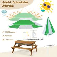 3-In-1 Kids Outdoor Picnic Water Sand Table With Umbrella Play Boxes - Green - View 4
