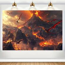 Fondo de Escena de Erupción de Volcán & Dinosaurios - Poliéster Duradero, Perfecto para Fotografía Interior/Exterior - Multicolor - Ver 6