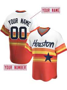 Customized Name And Number Boyfriend Style Men's Embroidery Baseball Jersey Houston Rainbow V-Neck Personalized Short Sleeve Down Shirts Party Games Training Sports Tops S-Xxl Stylish,Fashion,Hipster,Casual,Minimal Chic Personalized,Customized,Custom,Unique Guy Costumes,Capsule Wardrobe,Men Basic/Street Style Ideal Gifts For Him Boyfriend,Family,Friends For Birthdays,For Vacation/Holiday,For School/Competition,For Sports/Climbing - Multicolor - View 1