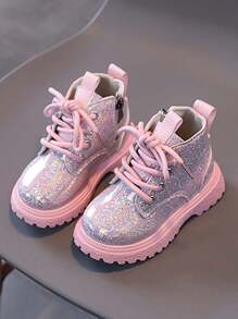 1 双女童公主款踝靴，软底，防滑，适合儿童，秋冬 - 粉色 - 查看 18