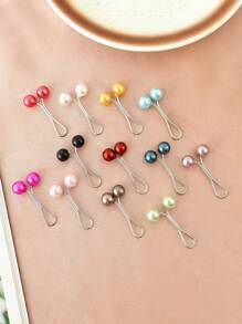 12pcs/Pack Women's Scarf Clip, Hijab Clip, Headwear Clip, Black/White And Random Colored, Glossy Faux Pearl Embellished Steel Clip To Secure Scarf Or Headwear, Fashionable Style Brooch