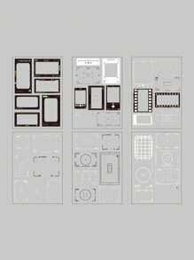 6 Pieces/Pack Notebook Sticker Pack Pet Cut Film Children's Stickers DIY Notebook Card Material Waterproof Transparent Retro Photo Movie Music Frame PET Sticker Packaging DIY Notebook Diary Decoration Label Sticker Album Scrapbook,School Supplies,Back To School