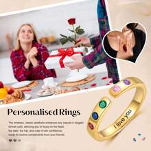 12-Month Birthstone Ring For Women, Copper Ring Setting With Colorful Rhinestones, Fashionable And Waterproof, Brand New Jewelry - Gold - View 5