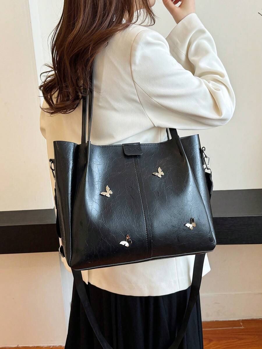 Korean INS Style High-End Tote Bag, Large Capacity Women's Fashionable Casual Shoulder Bag For Summer